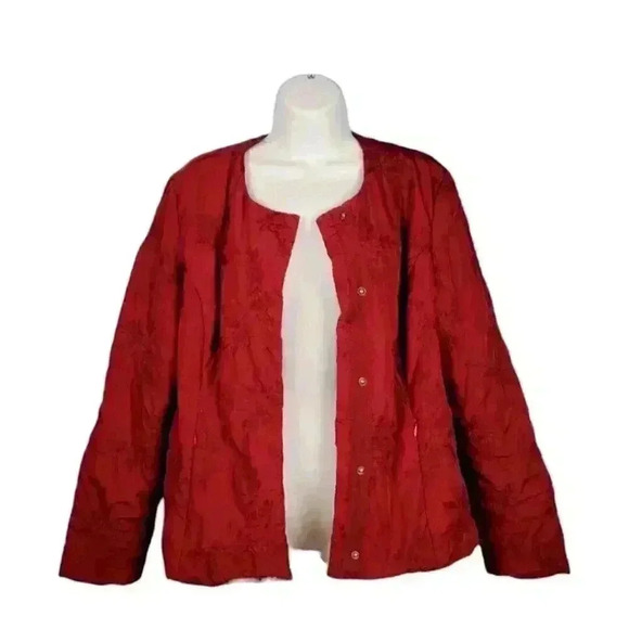 COLDWATER CREEK Woman's CRANBERRY RED cardigan Jacket QUILT Coat Fitted size 10 - Picture 2 of 6